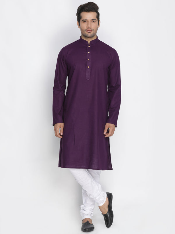 VASTRAMAY Men's Purple Cotton Kurta and Pyjama Set